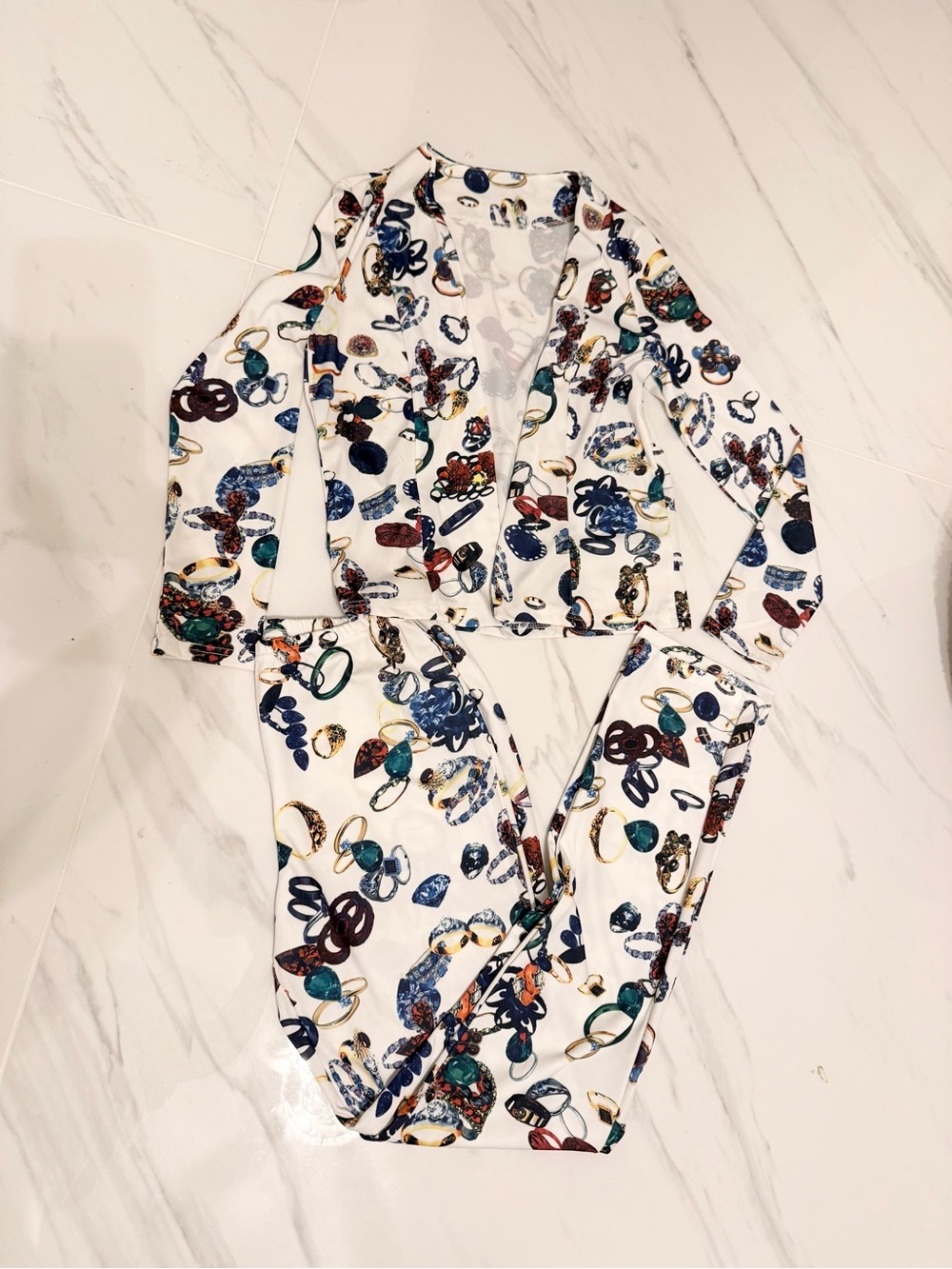 Women’s Casual Pants Set with Colorful Jewel Print